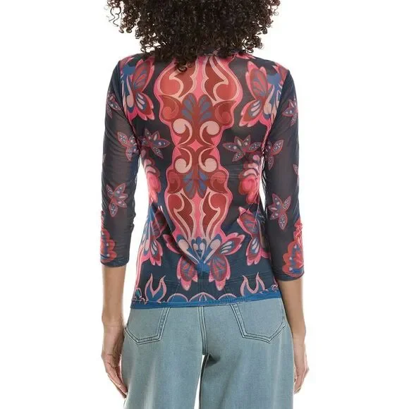 Johnny Was Womens  Kaia Mesh T-Shirt, Blue - Picture 2 of 3